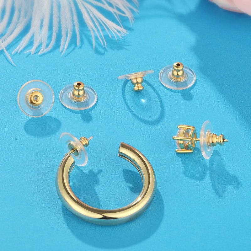 Formulen 6 PCS Big Earring Backs Replacements, 12mm/0.47 Inch Earring Backs for Big Studs/Droopy Heavy Earrings, Hypoallergenic Clear Comfortable for Women & Men Gold Color - Image 2